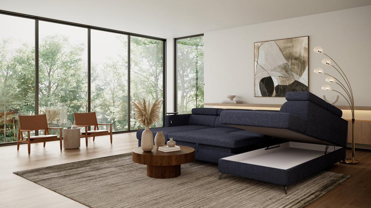 Claire Corner Sofa Bed with Chaise & Storage