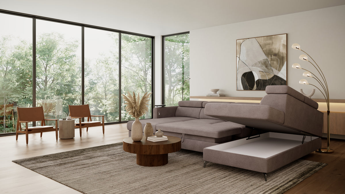 Claire Corner Sofa Bed with Chaise & Storage
