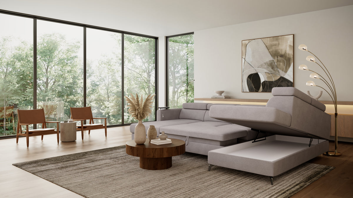 Claire Corner Sofa Bed with Chaise & Storage