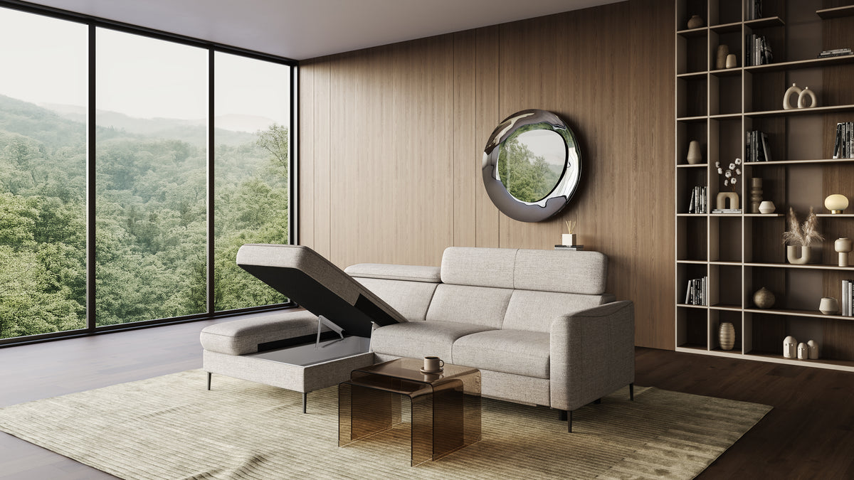 Zeme Chaise 2 Seater Sofa Bed with Storage