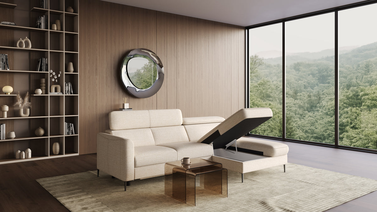 Zeme Chaise 2 Seater Sofa Bed with Storage