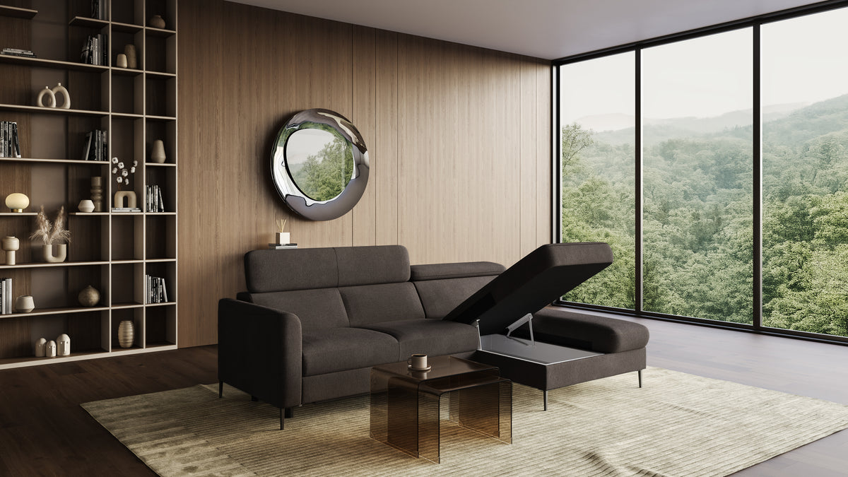Zeme Chaise 2 Seater Sofa Bed with Storage