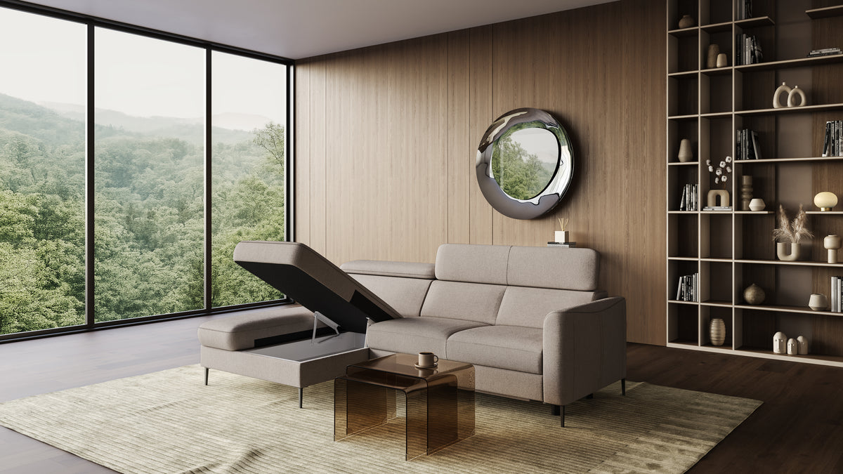 Zeme Chaise 2 Seater Sofa Bed with Storage