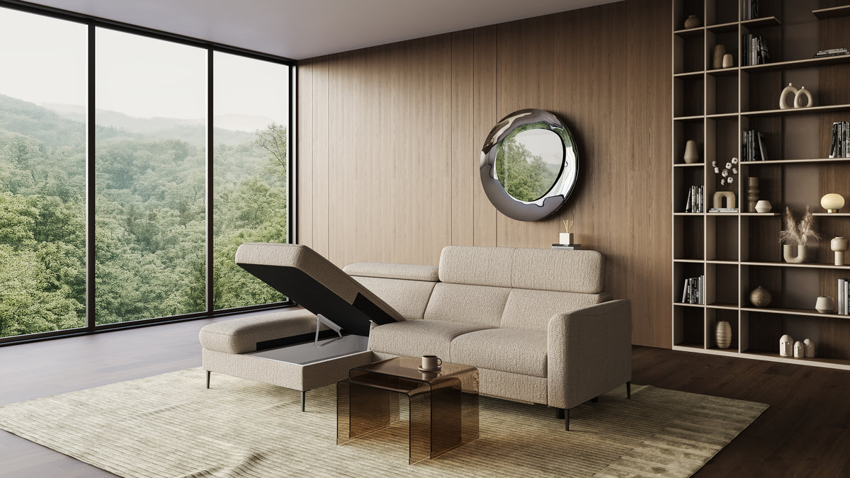 Zeme Chaise 2 Seater Sofa Bed with Storage