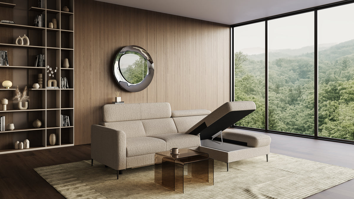 Zeme Chaise 2 Seater Sofa Bed with Storage
