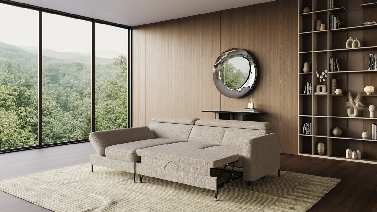 Zeme Chaise 2 Seater Sofa Bed with Storage