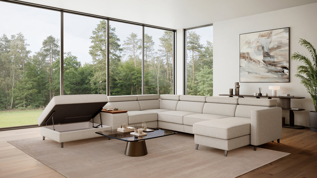 Zuwa Corner Sofa Bed with Recliner & Mini Bar
