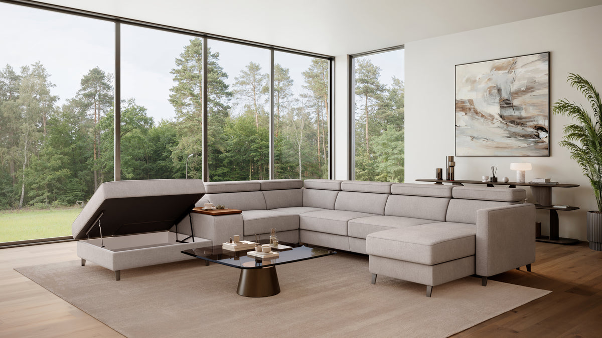 Zuwa Corner Sofa Bed with Recliner & Mini Bar