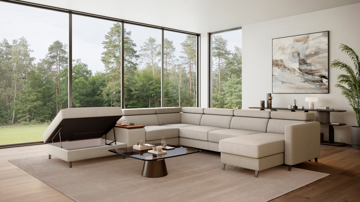 Zuwa Corner Sofa Bed with Recliner & Mini Bar