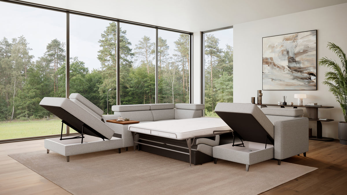 Zuwa Corner Sofa Bed with Recliner & Mini Bar