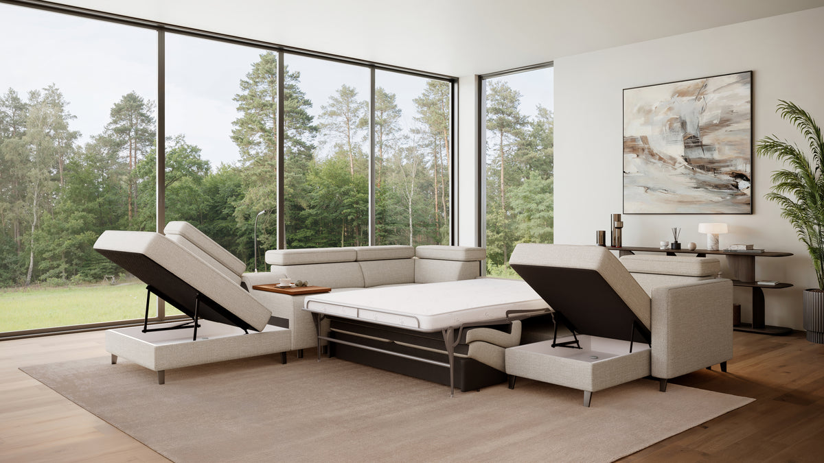 Zuwa Corner Sofa Bed with Recliner & Mini Bar