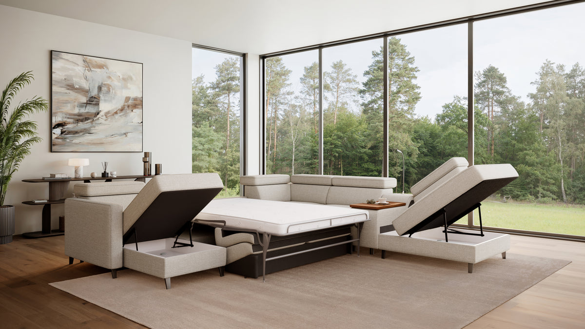 Zuwa Corner Sofa Bed with Recliner & Mini Bar