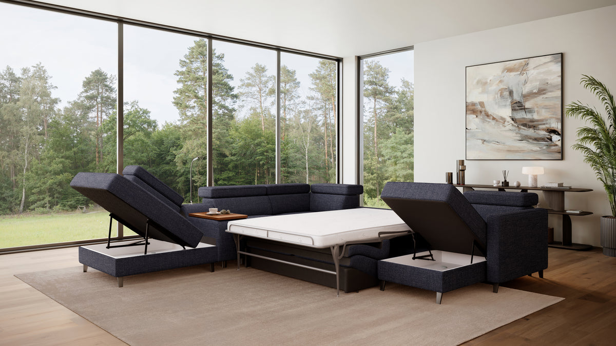 Zuwa Corner Sofa Bed with Recliner & Mini Bar