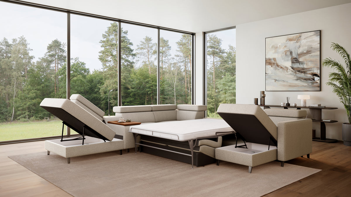 Zuwa Corner Sofa Bed with Recliner & Mini Bar