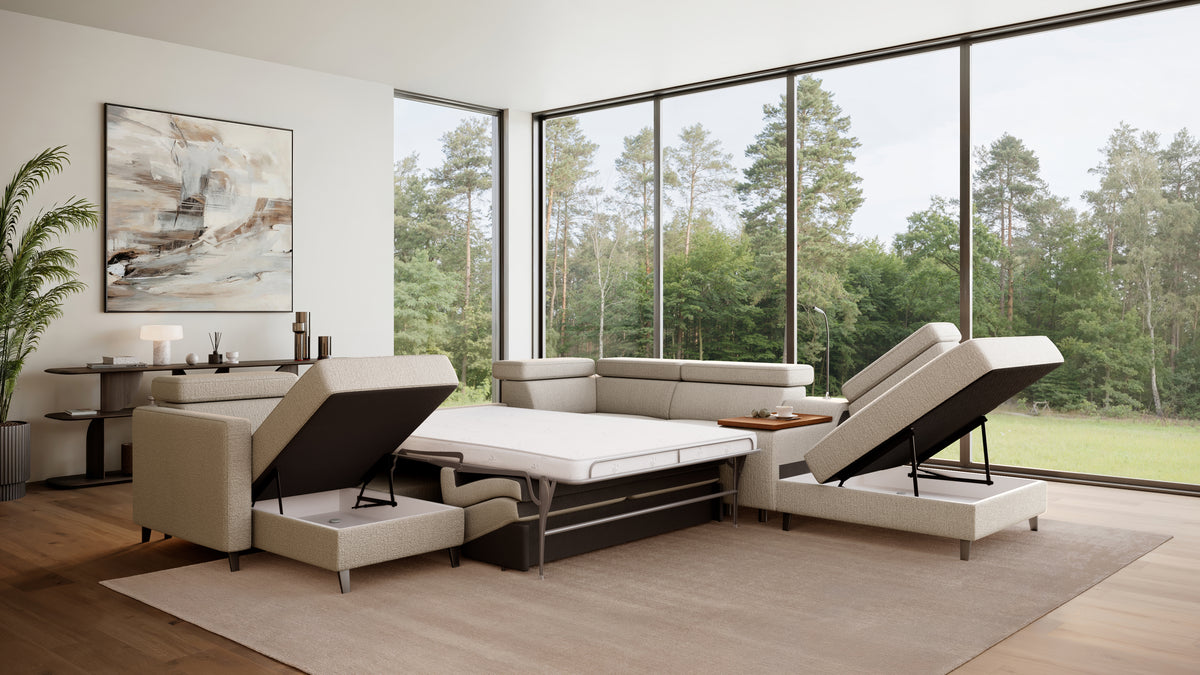 Zuwa Corner Sofa Bed with Recliner & Mini Bar