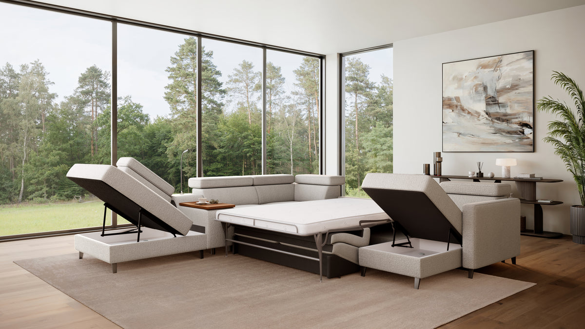 Zuwa Corner Sofa Bed with Recliner & Mini Bar