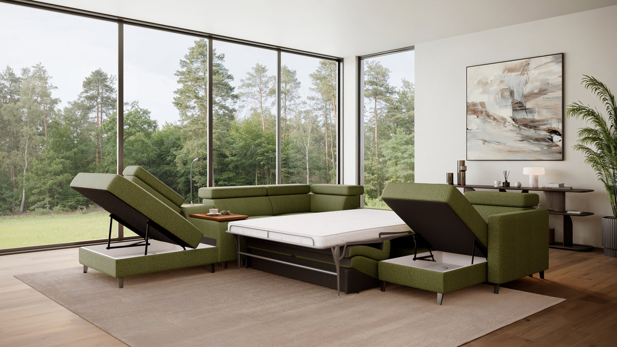 Zuwa Corner Sofa Bed with Recliner & Mini Bar